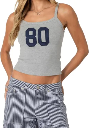 Women Y2k Number 80 Tank Tops Spaghetti Strap Jersey Shirt 90s Vintage Slim Fit Graphic Crop Top Sleeveless Basic Cami