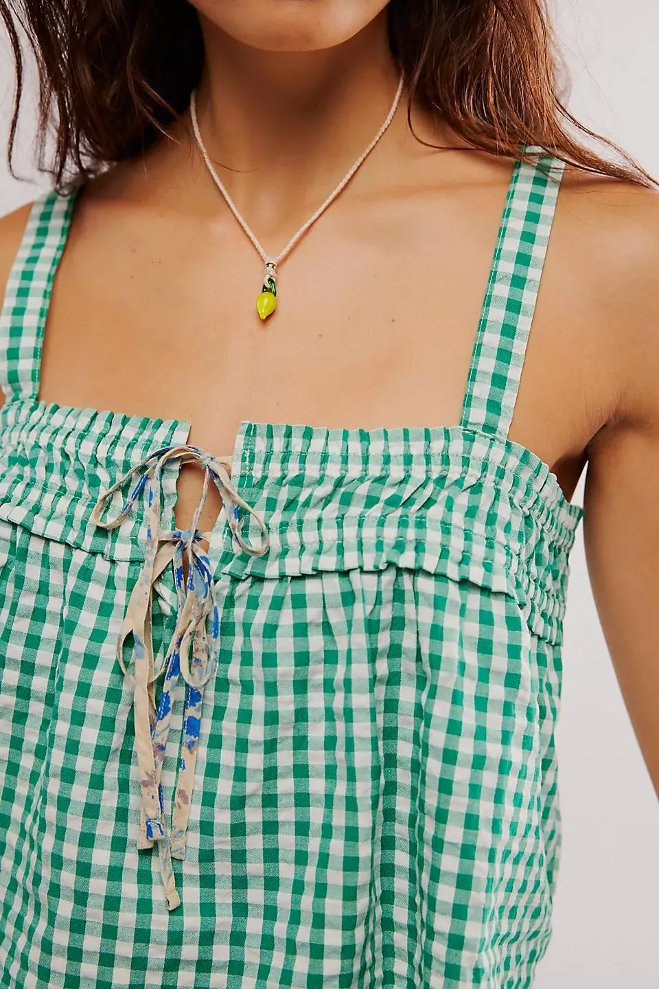 Women Y2k Plaid Cami Tank Top Sleeveless Spaghetti Strap Tie Front Camisole Summer Vintage Vest Streetwear
