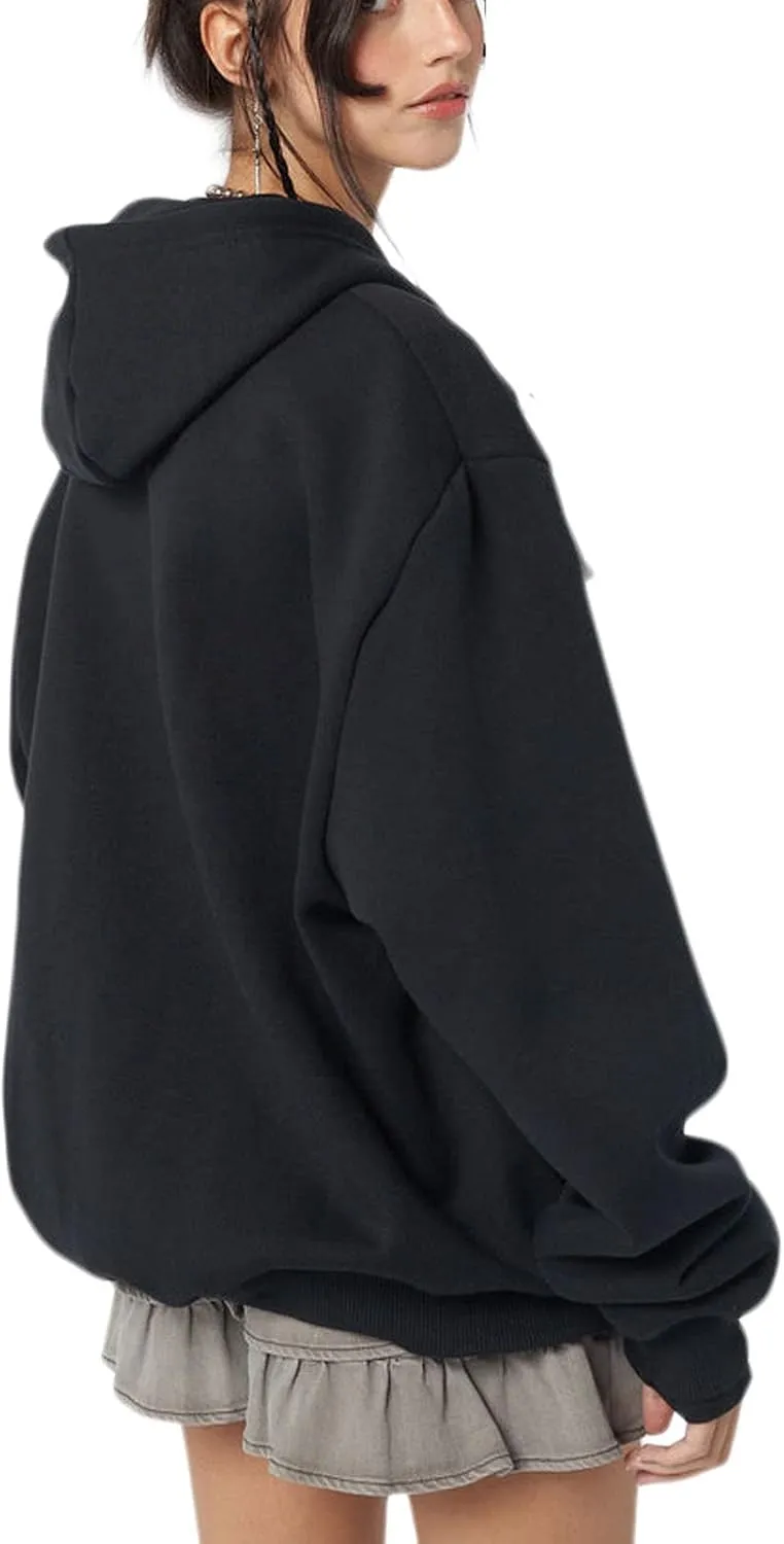 Women Zip Up Hoodie Y2k Vintage Graphic Oversized Sweatshirt Long Sleeve Goth Jacket Full Grunge Streetwear