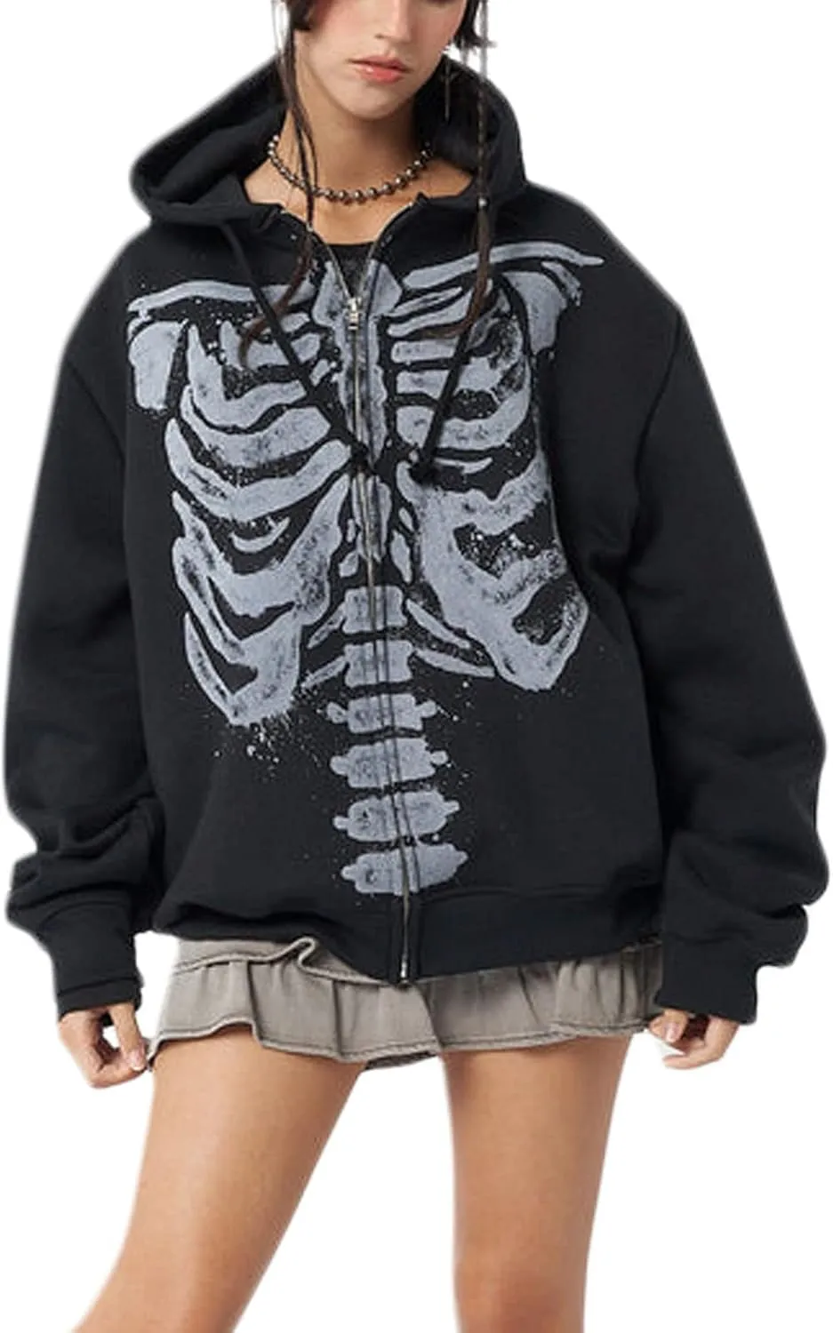 Women Zip Up Hoodie Y2k Vintage Graphic Oversized Sweatshirt Long Sleeve Goth Jacket Full Grunge Streetwear
