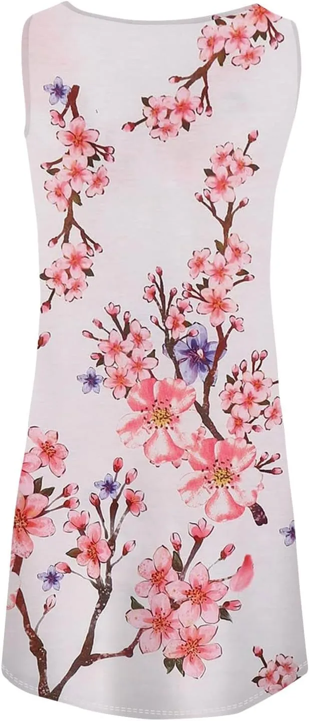 Women's 2024 Summer Floral Mini Dress Sleeveless Ruffle Boho Beach Vacation Short Tank Sundresses