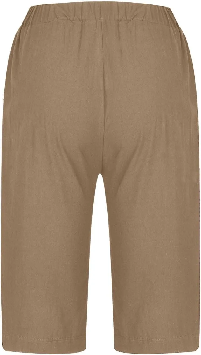 Women's Bermuda Shorts Lightweight Casual Cotton Linen Trouser Short Wide Leg 2025 Summer Beach Pants with Pockets