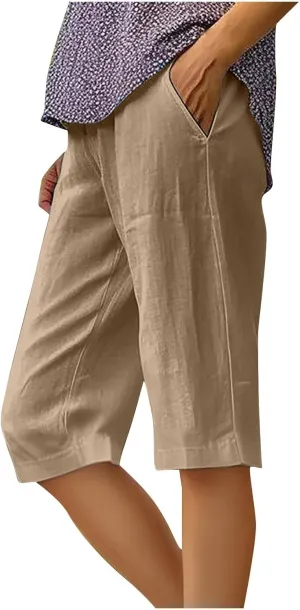 Women's Bermuda Shorts Lightweight Casual Cotton Linen Trouser Short Wide Leg 2025 Summer Beach Pants with Pockets