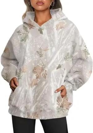 Womens Camo Hoodie Maple Leaf Print Oversized Pullover Sweatshirt Men Casual Loose Fit Long Sleeve Hoodies with Pocket