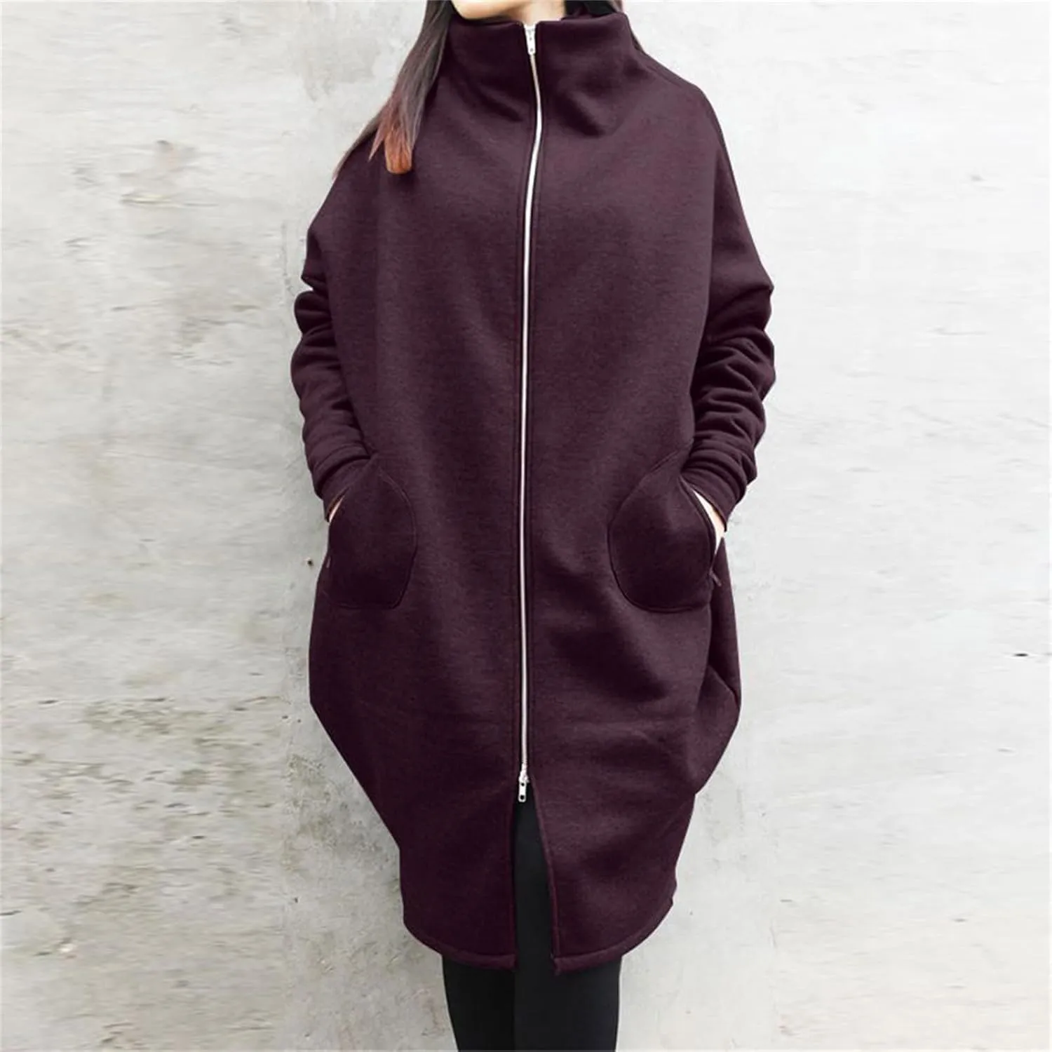 Women's Casual Oversized Hoodies Long Tunic Sweatshirts Jackets Plus Size Zip up Hoodie with Pockets