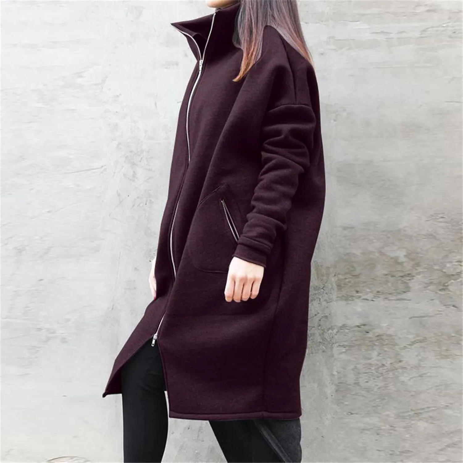 Women's Casual Oversized Hoodies Long Tunic Sweatshirts Jackets Plus Size Zip up Hoodie with Pockets