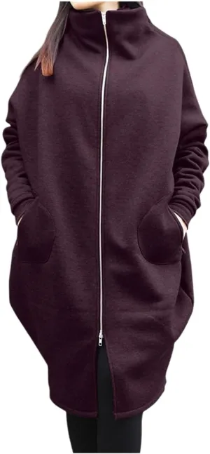 Women's Casual Oversized Hoodies Long Tunic Sweatshirts Jackets Plus Size Zip up Hoodie with Pockets