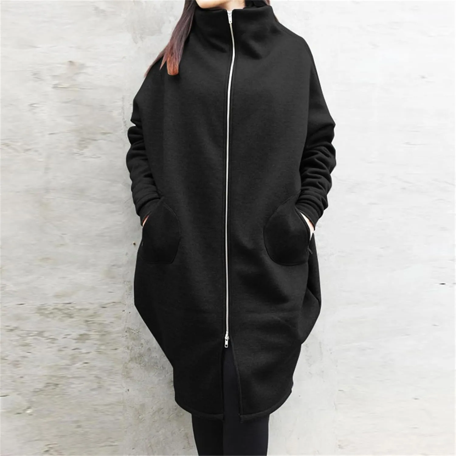 Women's Casual Oversized Hoodies Long Tunic Sweatshirts Jackets Plus Size Zip up Hoodie with Pockets