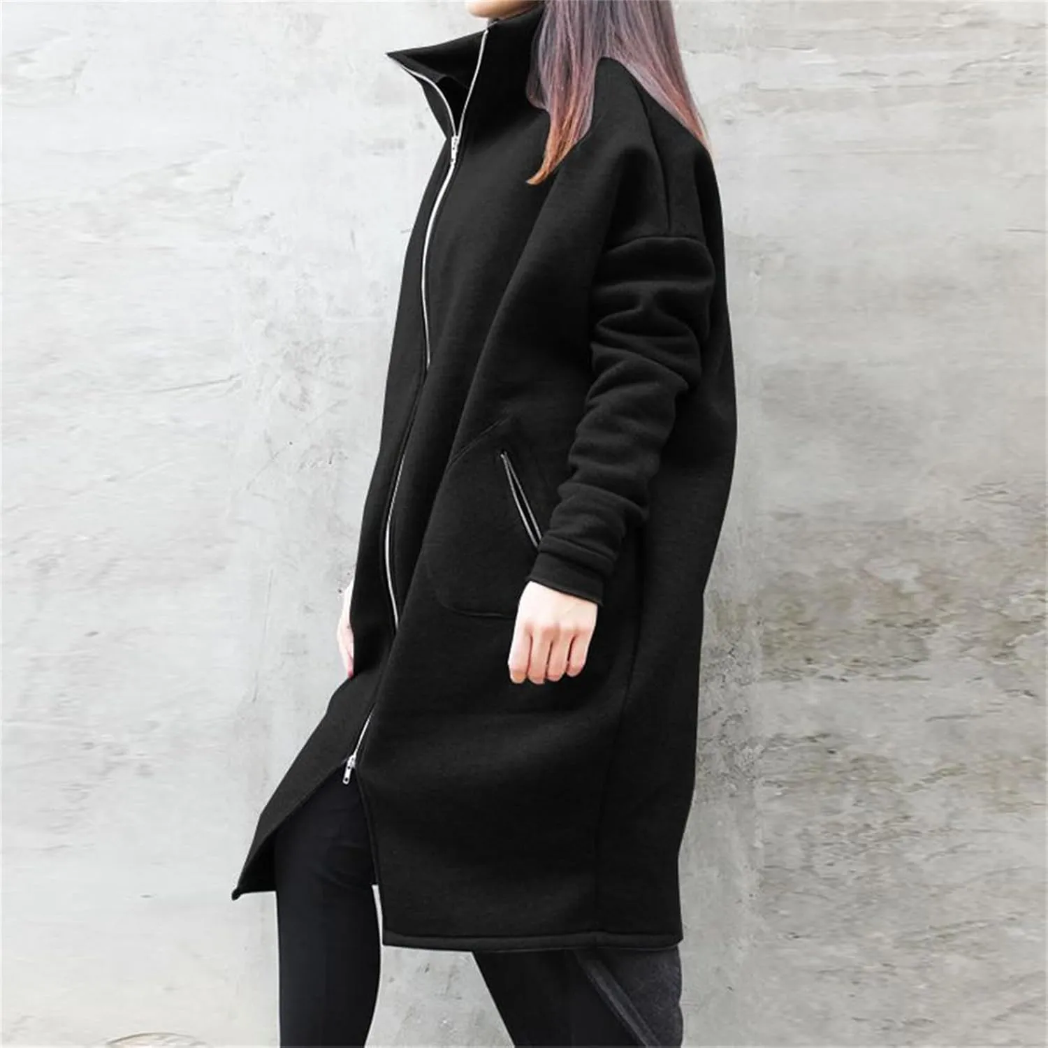 Women's Casual Oversized Hoodies Long Tunic Sweatshirts Jackets Plus Size Zip up Hoodie with Pockets