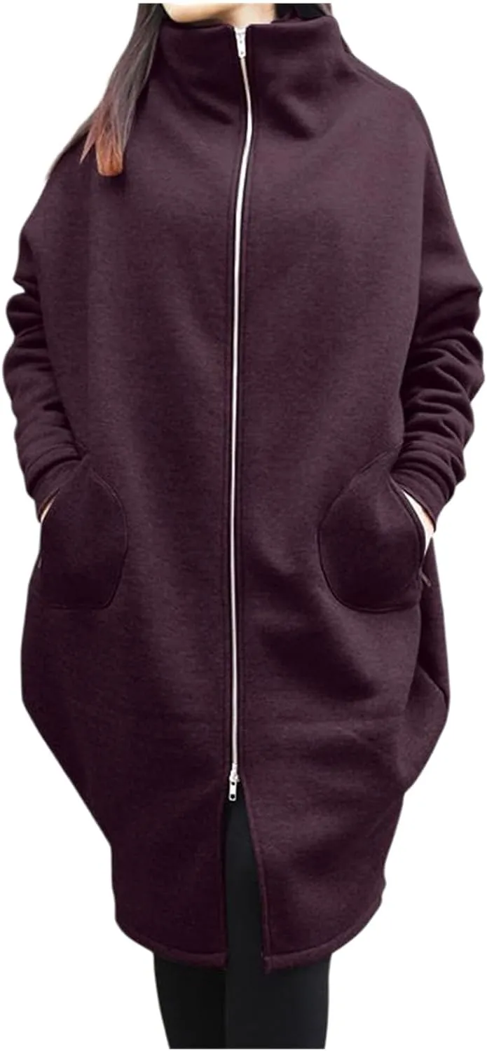 Women's Casual Oversized Hoodies Long Tunic Sweatshirts Jackets Plus Size Zip up Hoodie with Pockets
