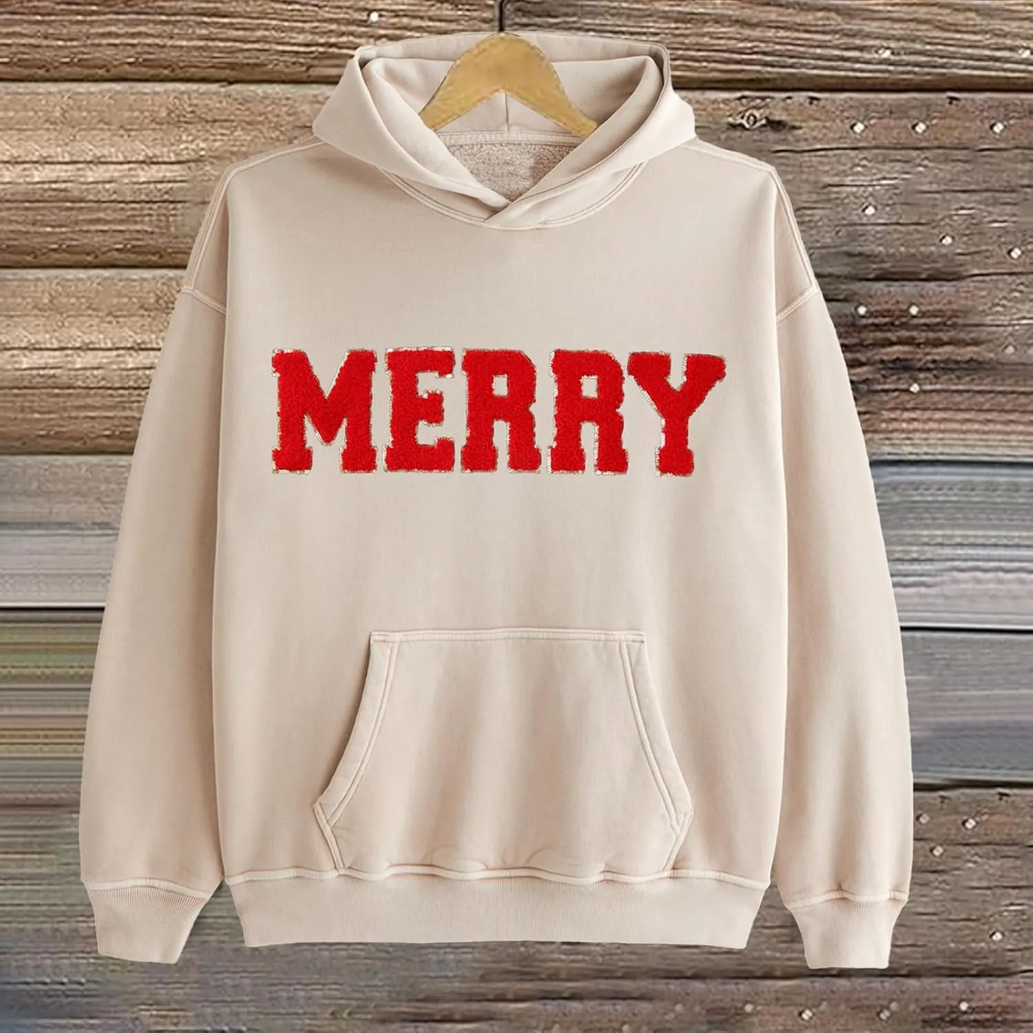 Womens Christmas Hoodie Merry Letter Printed Pullover Tops Oversized Long Sleeve Sweatshirts Xmas Holiday Tops