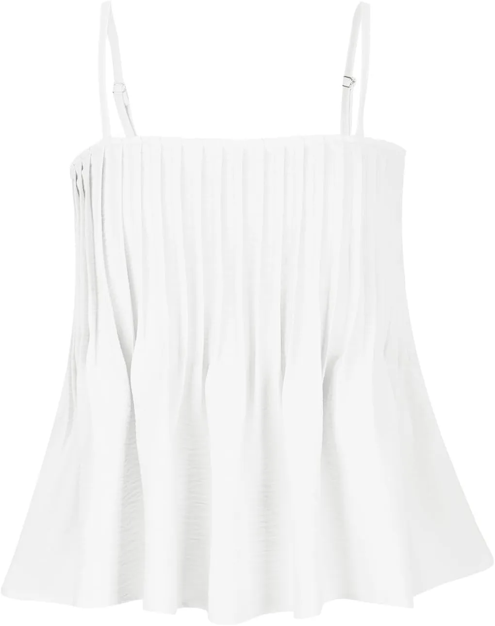 Women's Cute Camisole Adjustable Spaghetti Strap Peplum Tops Flowy Pleated Crop Tops Loose Fit Flare Babydoll Shirts