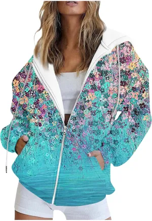 Women's Cute Hoodies Casual Y2k Long Sleeve Outwear Zip Up Sweatshirts Drawstring Teen Girl Fall Jacket with Pocket