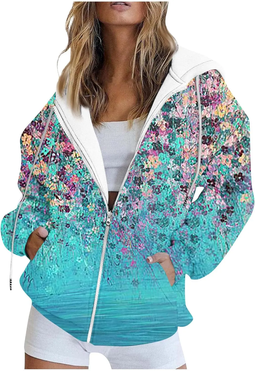 Women's Cute Hoodies Casual Y2k Long Sleeve Outwear Zip Up Sweatshirts Drawstring Teen Girl Fall Jacket with Pocket