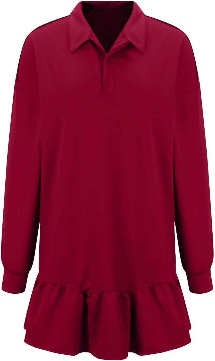 Womens Fall Midi Dresses 2024 Oversized Sweatshirts Long Sleeve Crewneck Pleated Pullover Mini Dress Fall Outfits