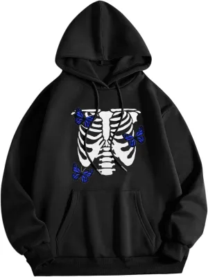 Womens Fall Oversized Print Hoodies Fleece Long Sleeve Sweatshirts Drawstring Pullover with Pocket Casual Outfits
