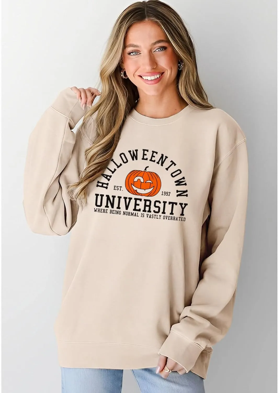 Women's Halloweentown Sweatshirt Halloween Town University Crewneck Top Spooky Season Oversized Pullover Clothes