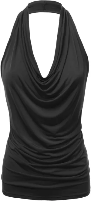 Women's Halter Neck Front Draped Backless Tank Top Made in USA (S-3XL)