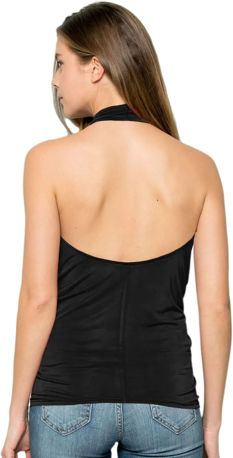Women's Halter Neck Front Draped Backless Tank Top Made in USA (S-3XL)