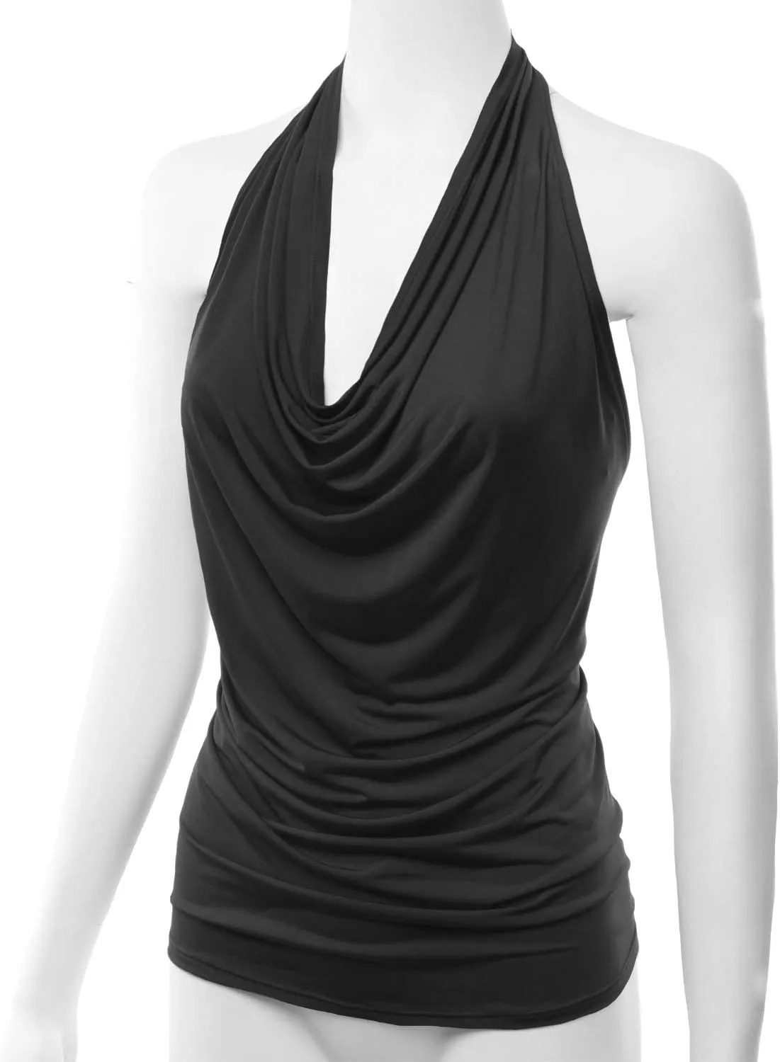 Women's Halter Neck Front Draped Backless Tank Top Made in USA (S-3XL)