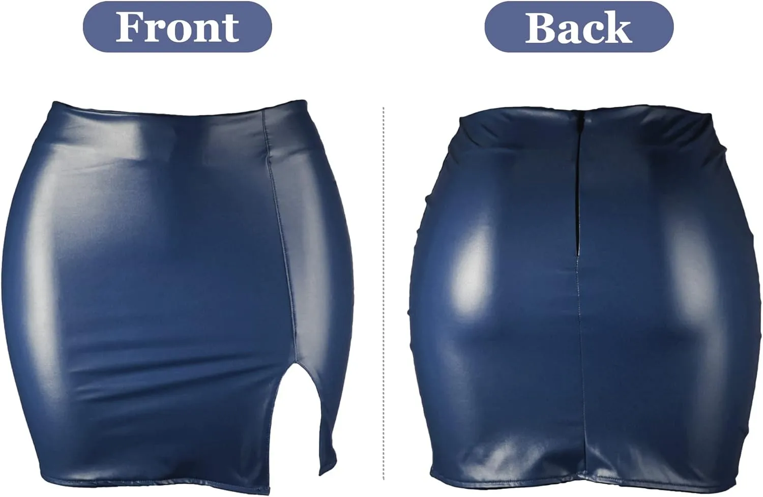 Womens High Waist Short Skirts Pu Leather Bodycon Mini Skirts Sexy Split Hem Mini Pencil Skirts for Club