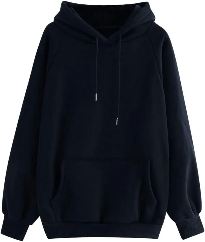 Women's Hoodies Casual Long Sleeve Pullover Tops Pocket Solid Oversized Fall Winter Lightweight Hooded Sweatshirts