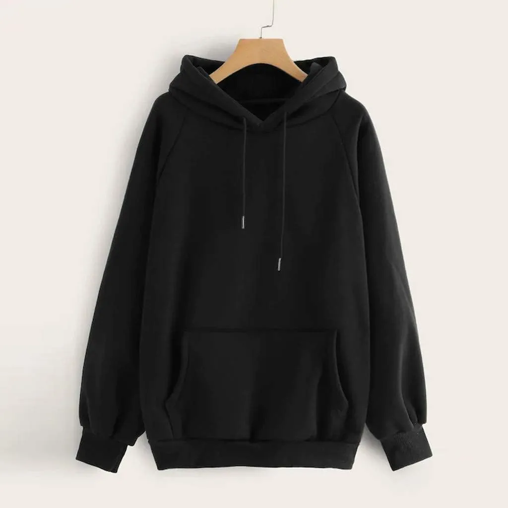 Women's Hoodies Casual Long Sleeve Pullover Tops Pocket Solid Oversized Fall Winter Lightweight Hooded Sweatshirts