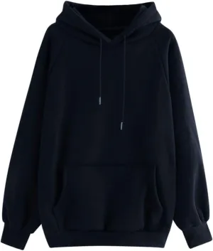 Women's Hoodies Casual Long Sleeve Pullover Tops Pocket Solid Oversized Fall Winter Lightweight Hooded Sweatshirts