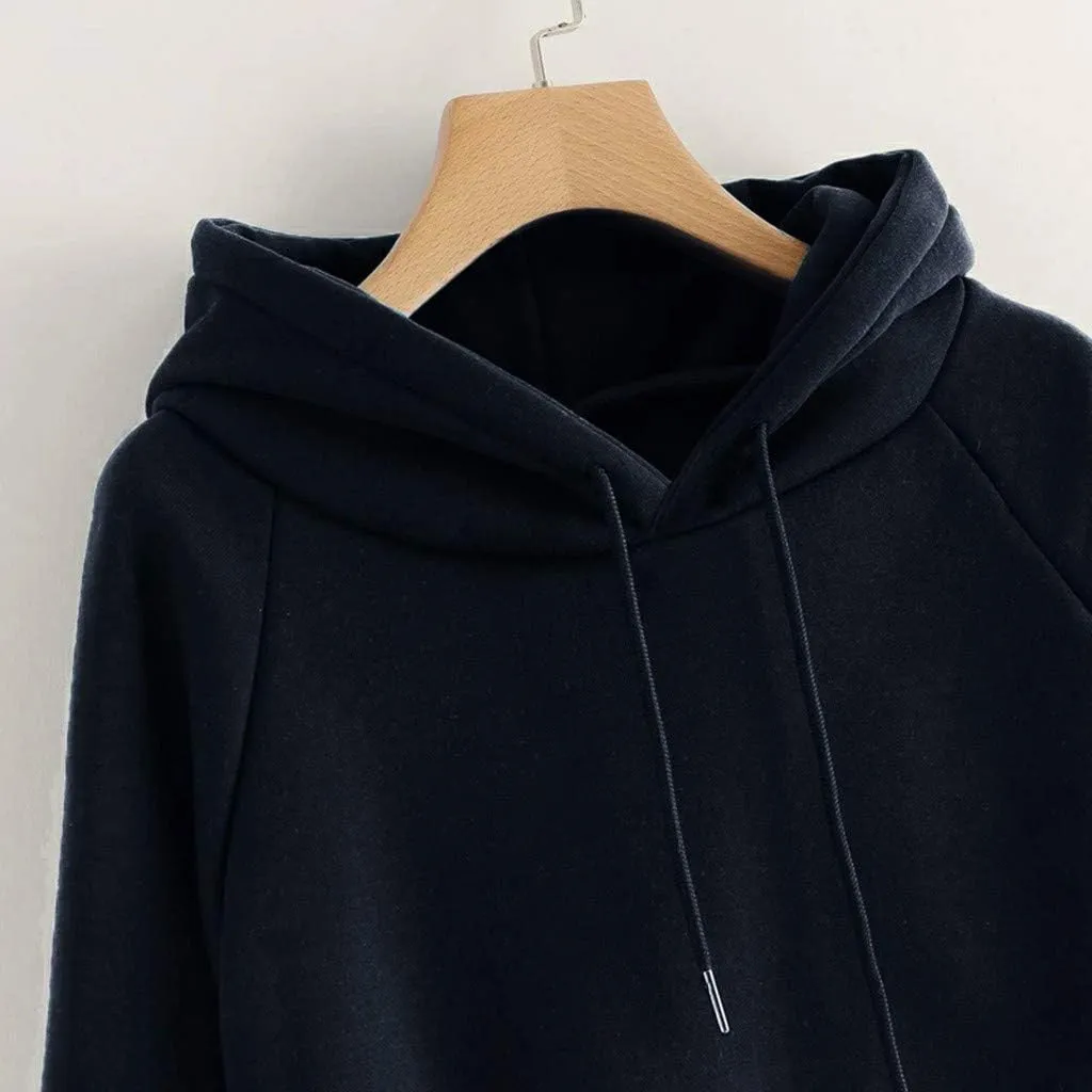 Women's Hoodies Casual Long Sleeve Pullover Tops Pocket Solid Oversized Fall Winter Lightweight Hooded Sweatshirts