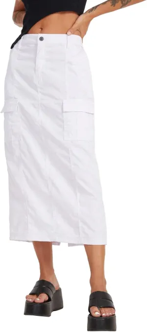 Women's Juniors Cargo Denim Long Skirt High Waisted Stretchy Jean Midi Skirts with Back Slit