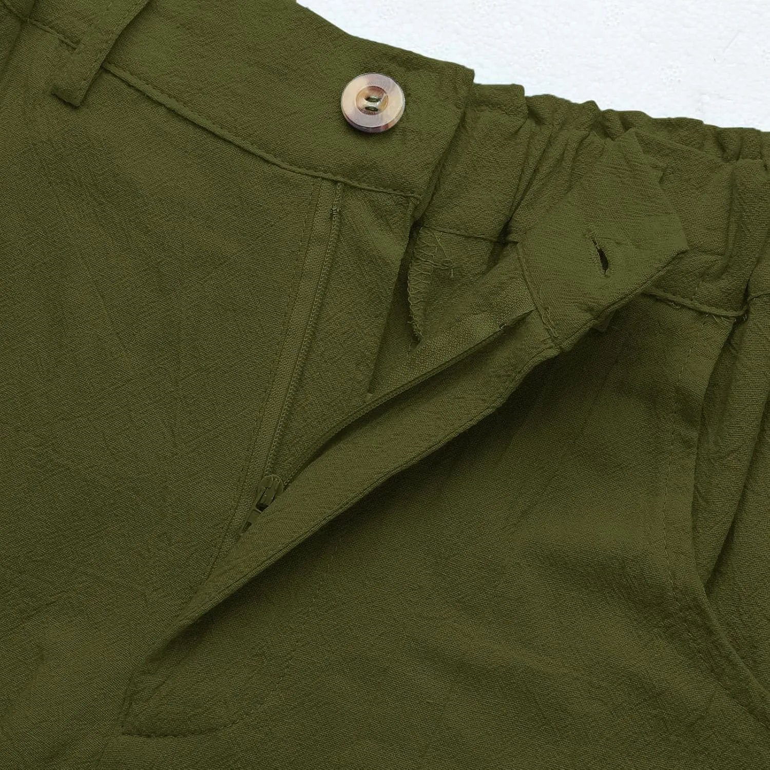 Women's Linen Blend Summer Tie Knot Pant Trousers Elastic Waist Wide Leg Loose Fit Trousers Office