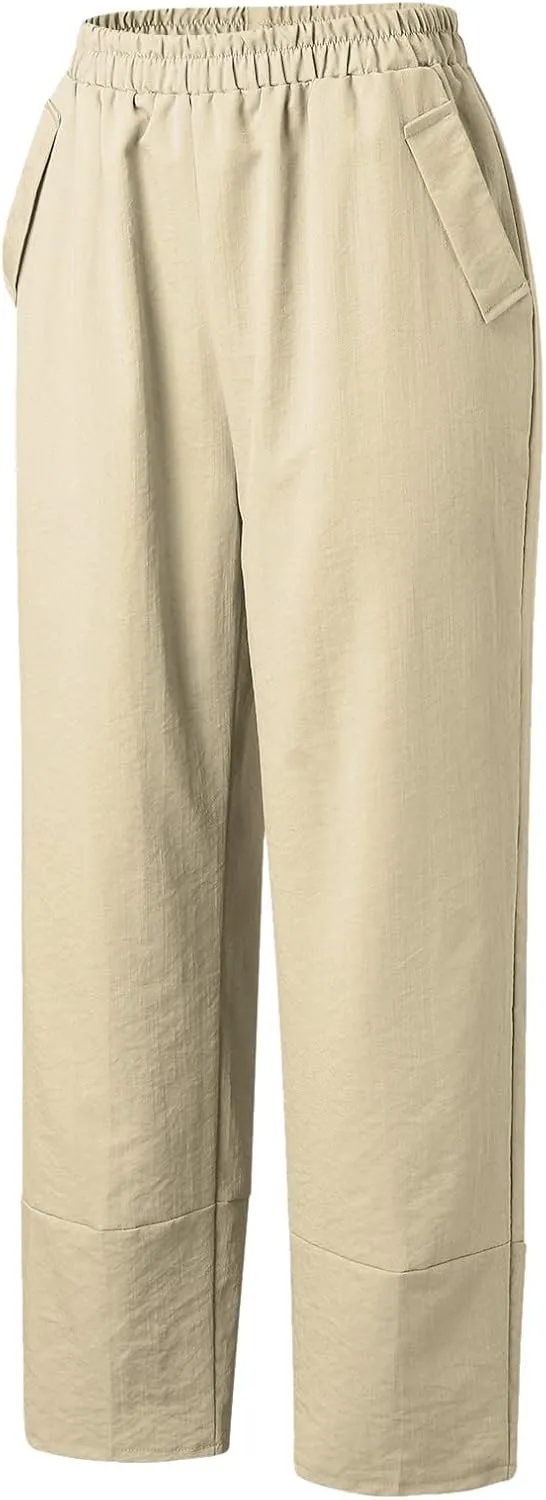 Women's Linen Summer Loose Flowy Palazzo Lounge Pants High Waist Long Lounge Slim Fit Trouser Business Work