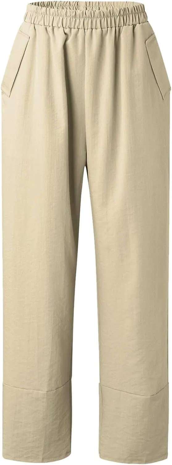 Women's Linen Summer Loose Flowy Palazzo Lounge Pants High Waist Long Lounge Slim Fit Trouser Business Work