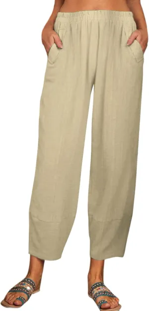Women's Linen Summer Loose Flowy Palazzo Lounge Pants High Waist Long Lounge Slim Fit Trouser Business Work