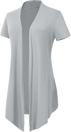 Women's Open Front Drape Cardigan Short Sleeves Solid Lightweight Cardigan