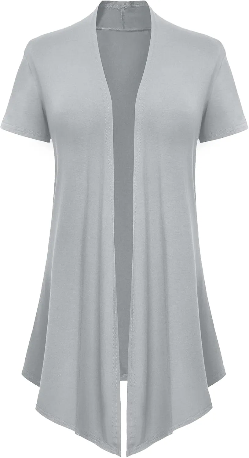 Women's Open Front Drape Cardigan Short Sleeves Solid Lightweight Cardigan