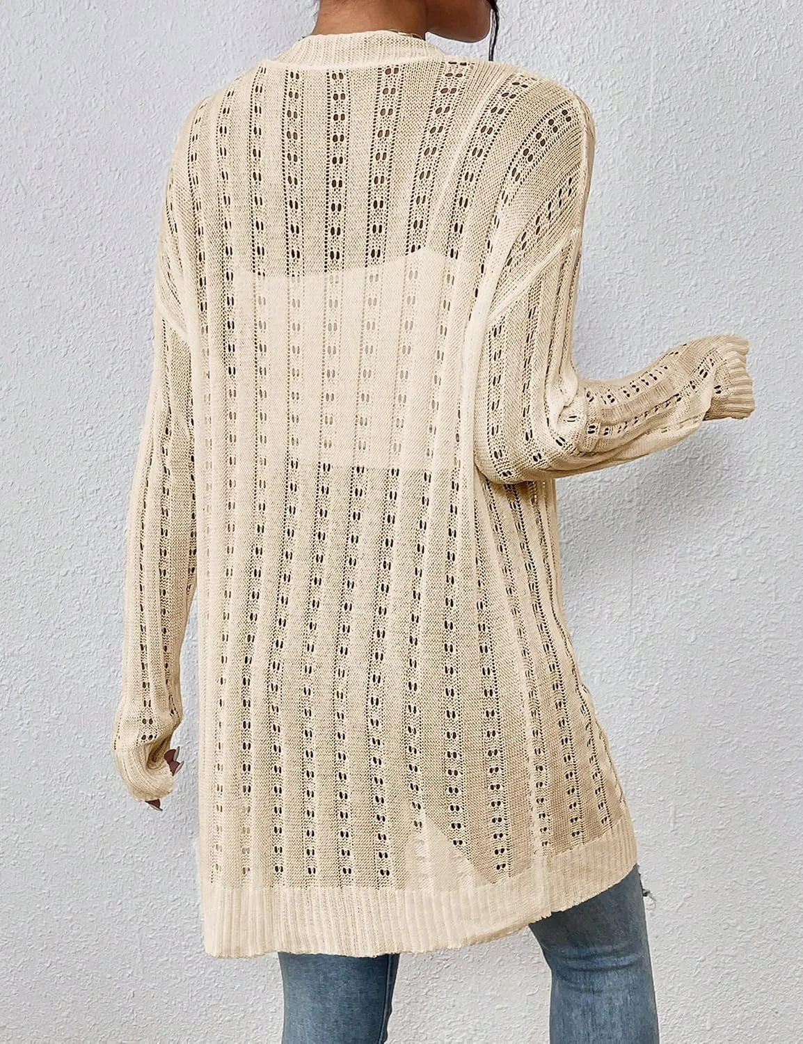 Womens Open Front Lightweight Cardigan Sweaters Crochet Long Sleeve Cardigans Summer Boho Beach Swimsuit Cover Up
