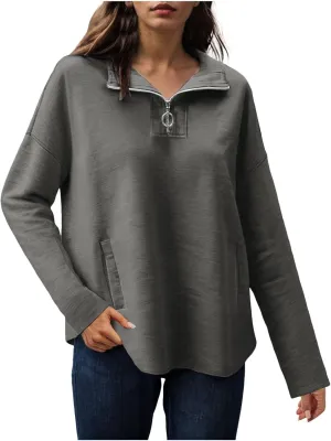 Women's Oversized Hoodies Casual Long Sleeve Half Zipper Pocket Sweatshirt Pullover Tops