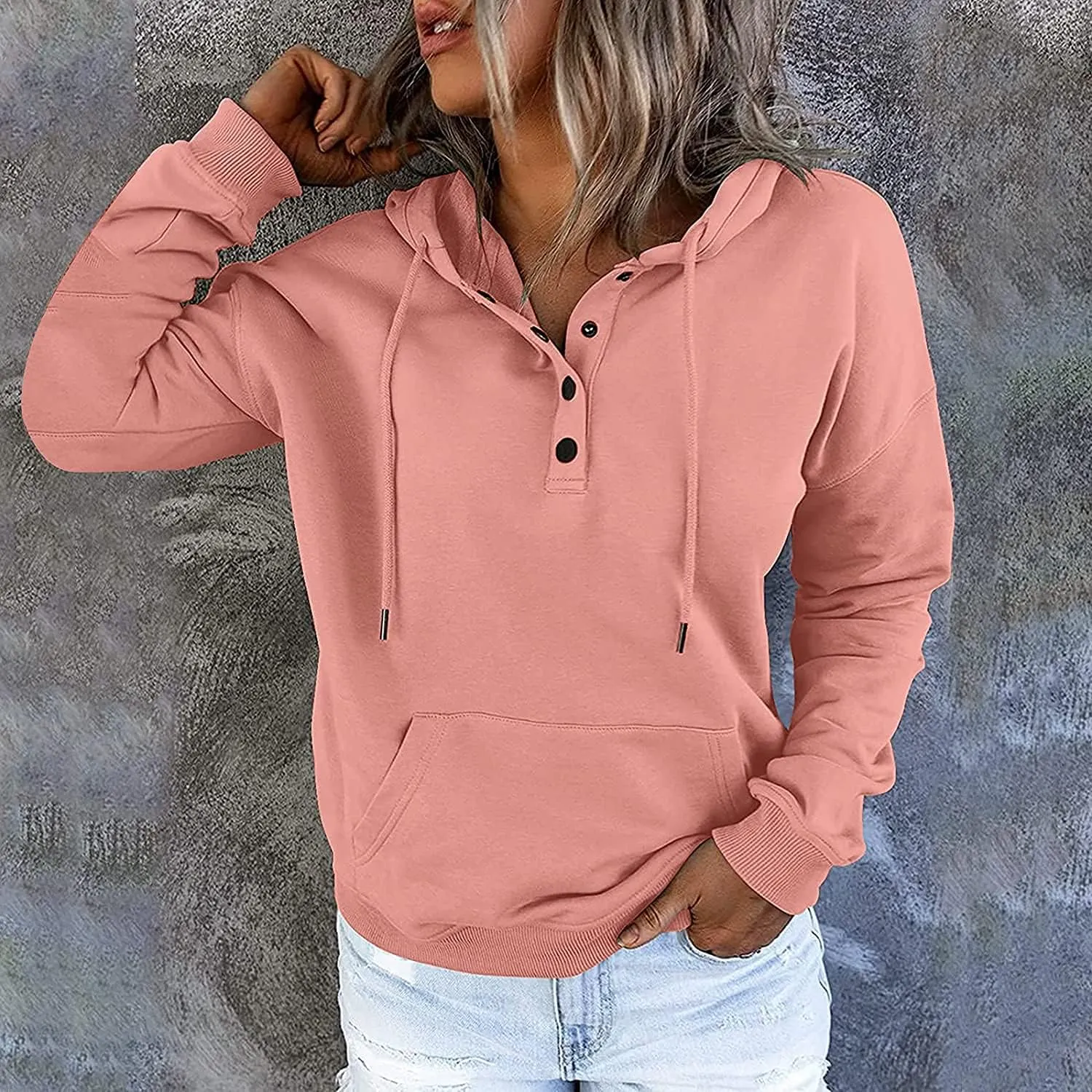 Women's Oversized Sweatshirt Button Down Hoodies for Women Long Sleeve Pullover Drawstring Y2k Hoodie Sweater