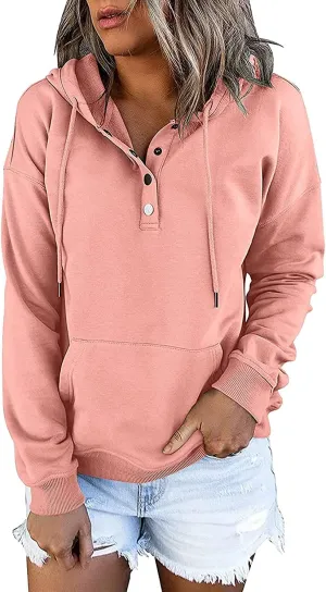 Women's Oversized Sweatshirt Button Down Hoodies for Women Long Sleeve Pullover Drawstring Y2k Hoodie Sweater
