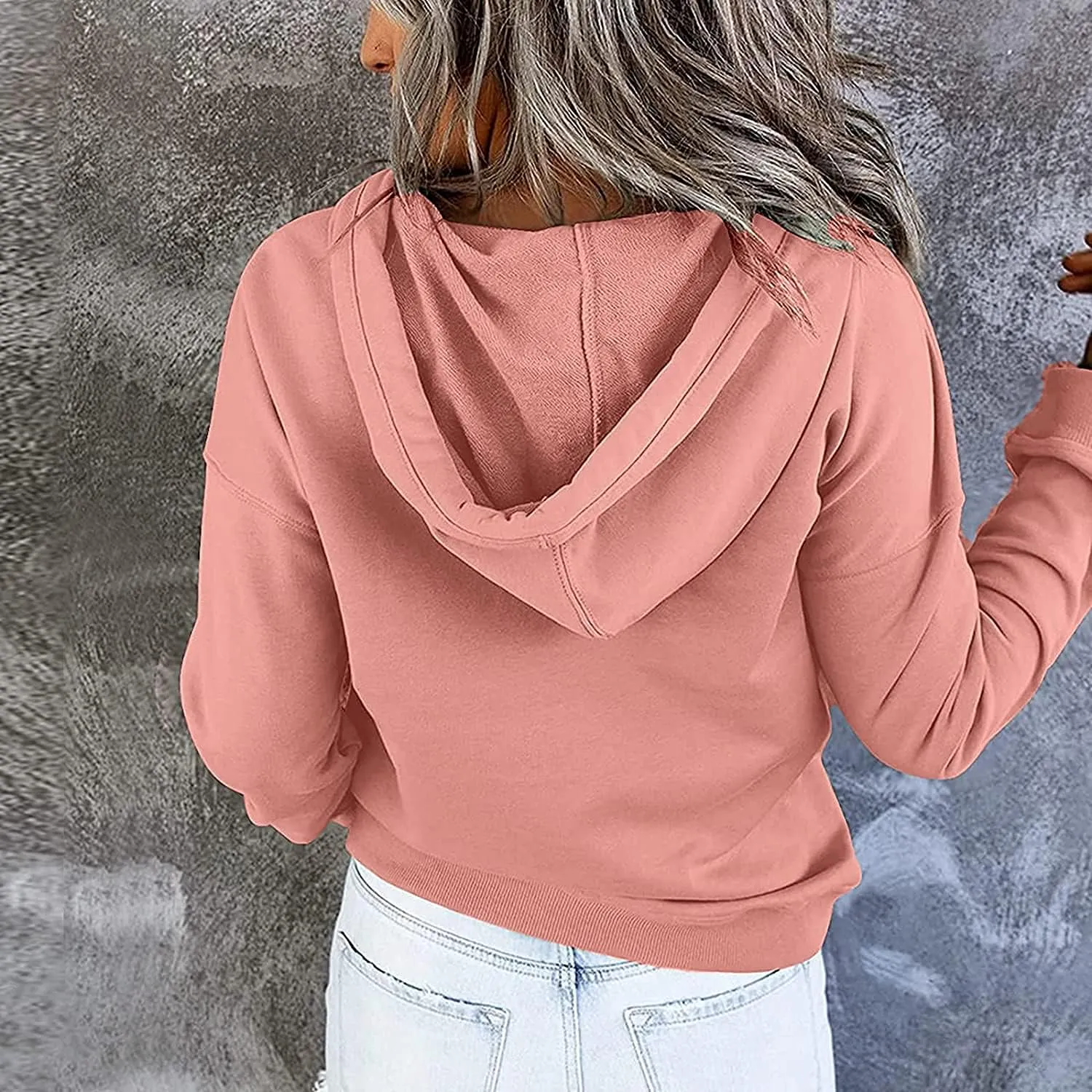 Women's Oversized Sweatshirt Button Down Hoodies for Women Long Sleeve Pullover Drawstring Y2k Hoodie Sweater