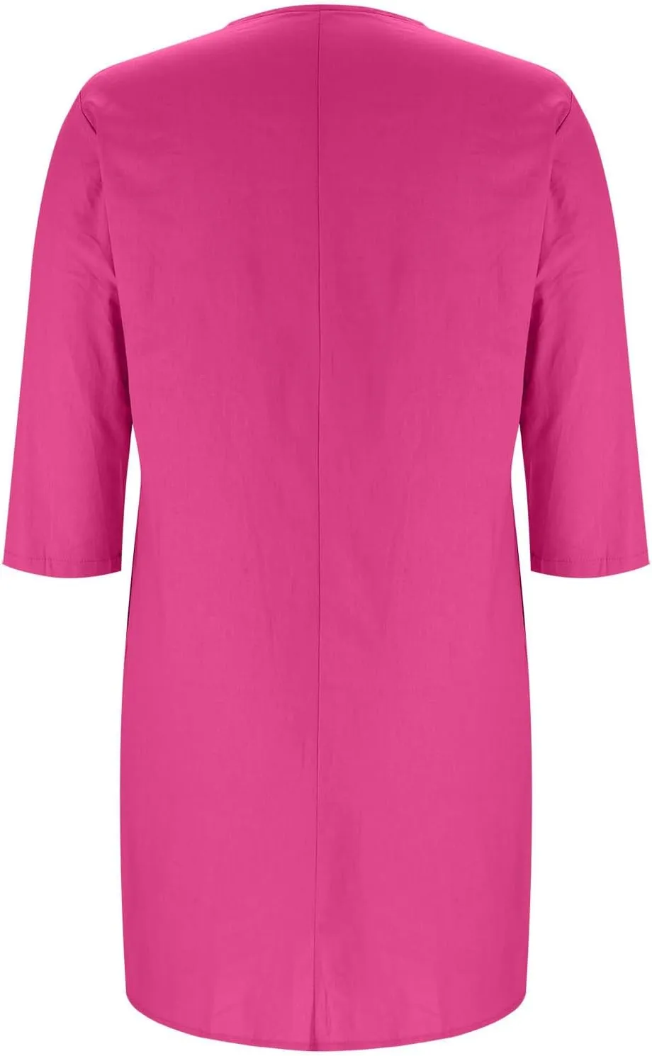 Womens Plus Size Linen Midi Dresses Summer Trendy 3/4 Sleeve Dresses Casual Loose Side Split V Neck T Shirt Dress