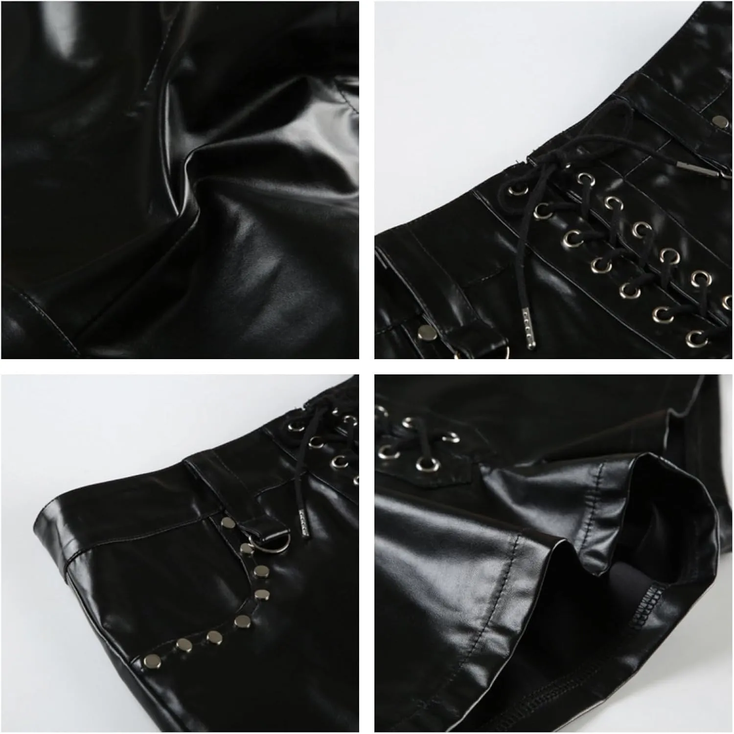 Women's Sexy Y2K Low Waist Faux Leather Shorts Drawstring Lace Up Grommet Club Party Mini Shorts Hot Pants