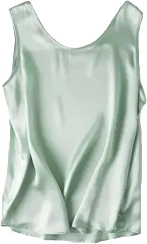 Women's Silk Satin Summer Camisole O-Neck Sleeveless Tank Dressy Casual Basic Top