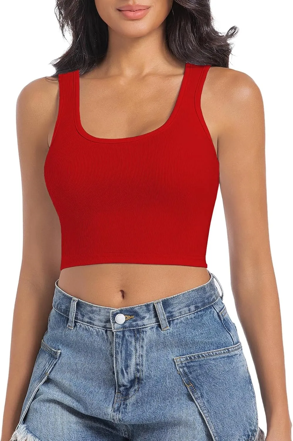 Women's Sleeveless Ribbed Crop Tops Crew Neck Stretchy Casual Basic Fitted Tank Top