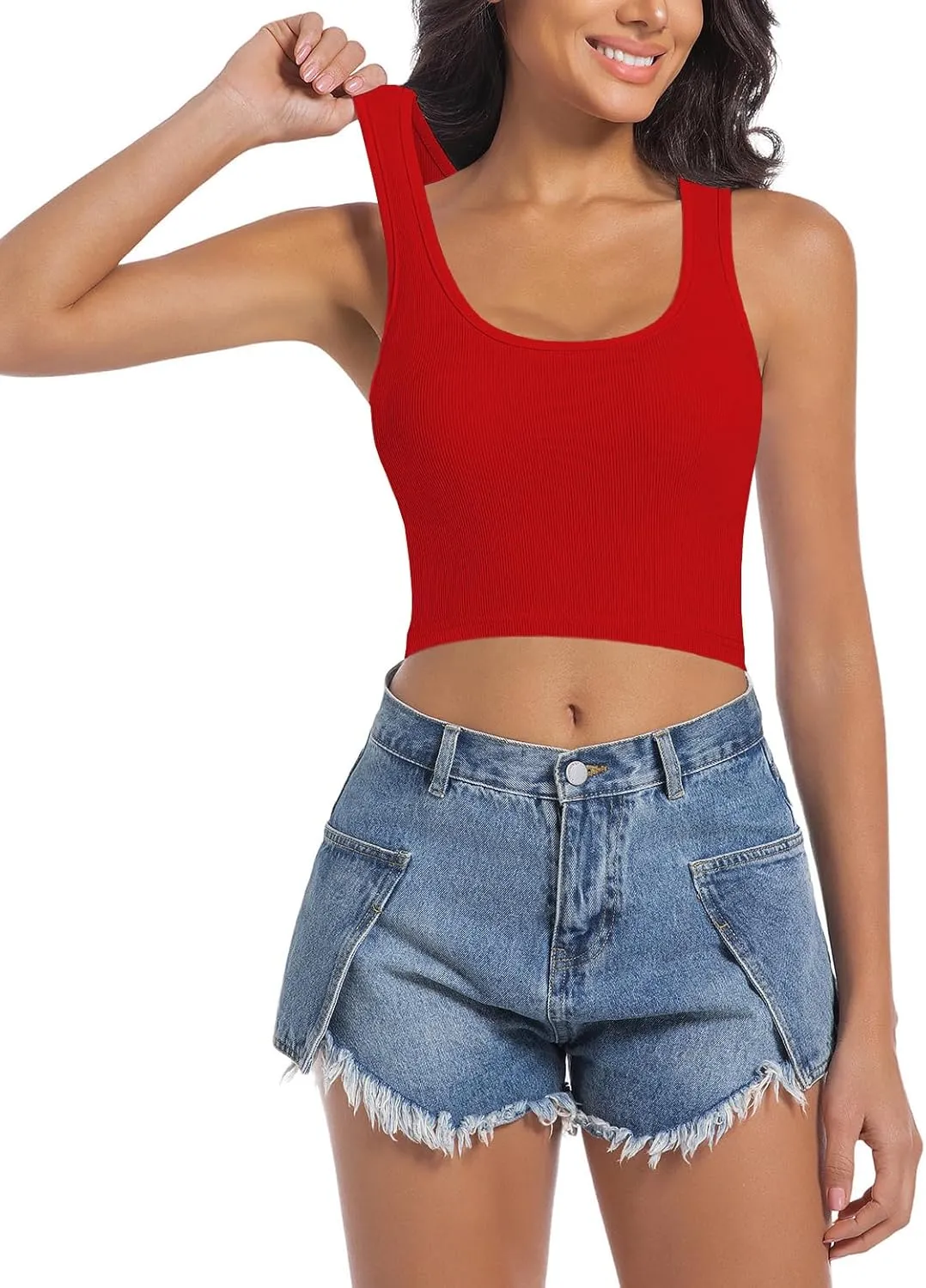 Women's Sleeveless Ribbed Crop Tops Crew Neck Stretchy Casual Basic Fitted Tank Top