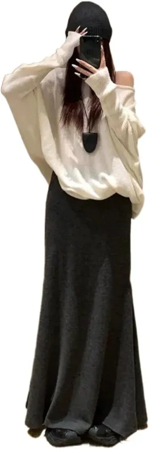Women's Slim-Fit Knitted A-Line Pencil Skirt, Autumn and Winter
