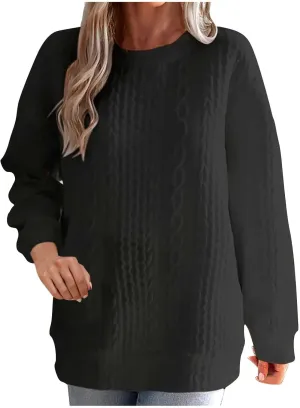 Womens Solid Oversized Sweatshirt Long Sleeve Pullover Tops Sweatshirt Long Sleeved Round Neck Sweaters