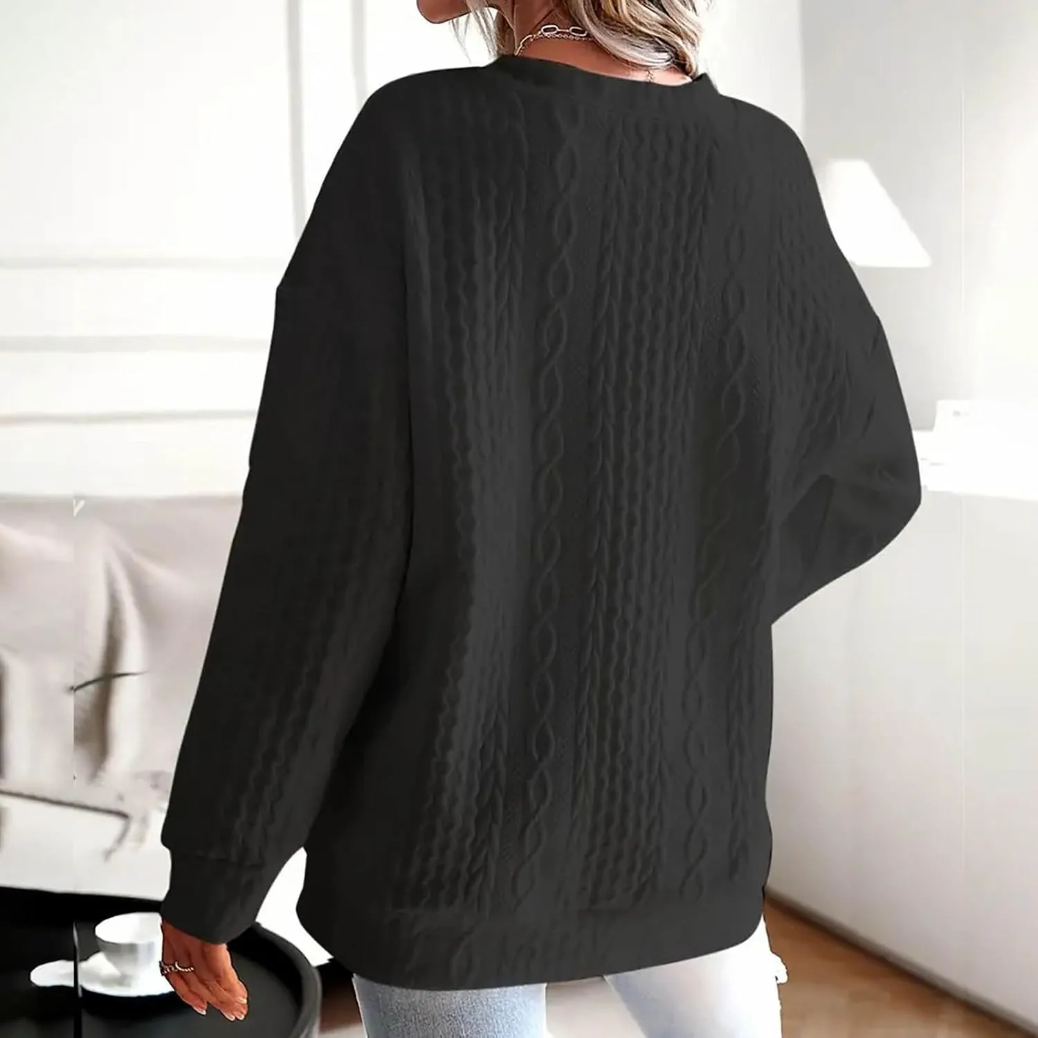 Womens Solid Oversized Sweatshirt Long Sleeve Pullover Tops Sweatshirt Long Sleeved Round Neck Sweaters