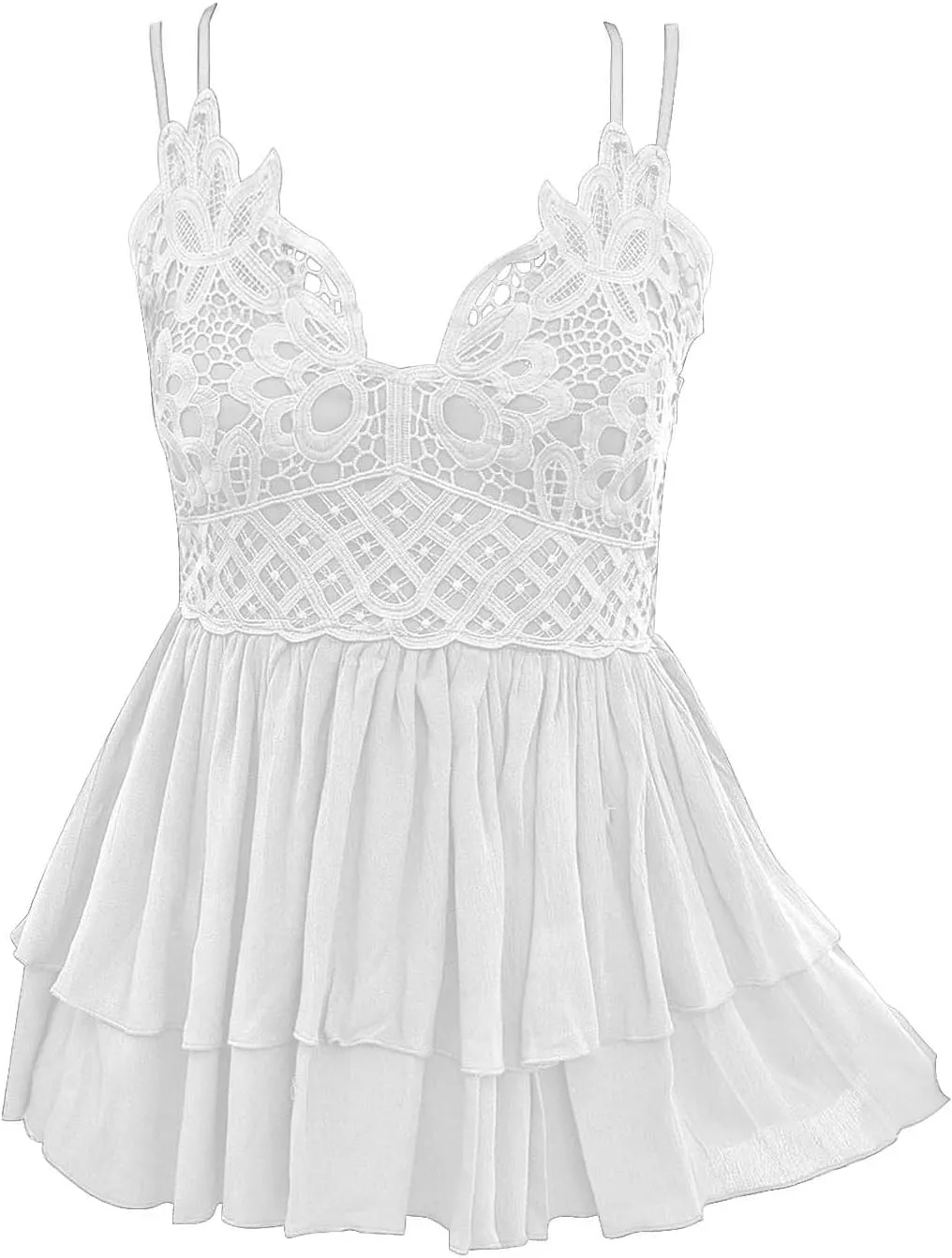 Women's Spaghetti Strap Blouse Cute Lace Summer Tops Sexy V Neck Pleated Sleeveless Beach Gauze Camisole Flowy Shirt